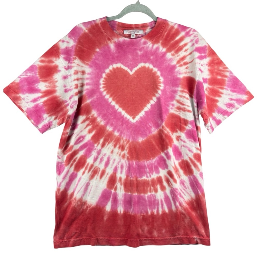 Pink and Red Tie-Dye Heart Short Sleeve Tee Oversized Comfy Valentines Gift